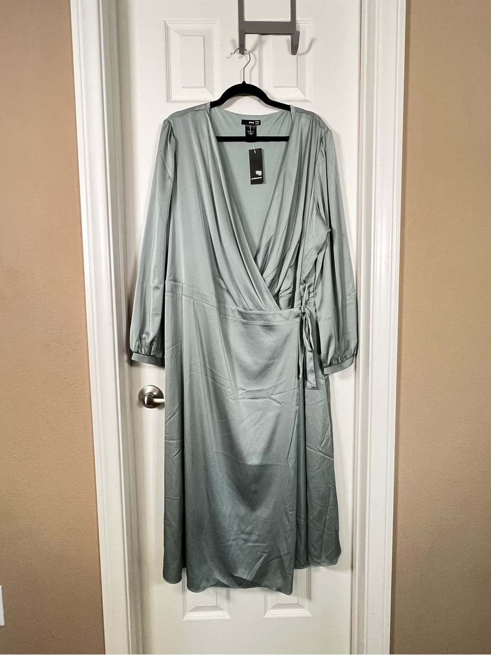 TFNC | Plus Bridesmaid Dress |Sage Green Wrap Midi Dress with Tie Waist